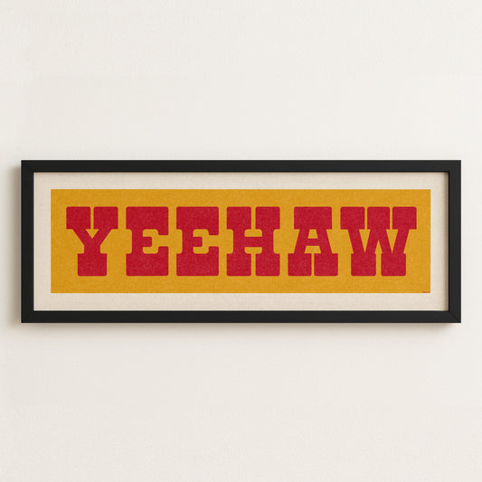 Framed YEEHAW Sign Gold & Red Art Print - Tejas Country Club