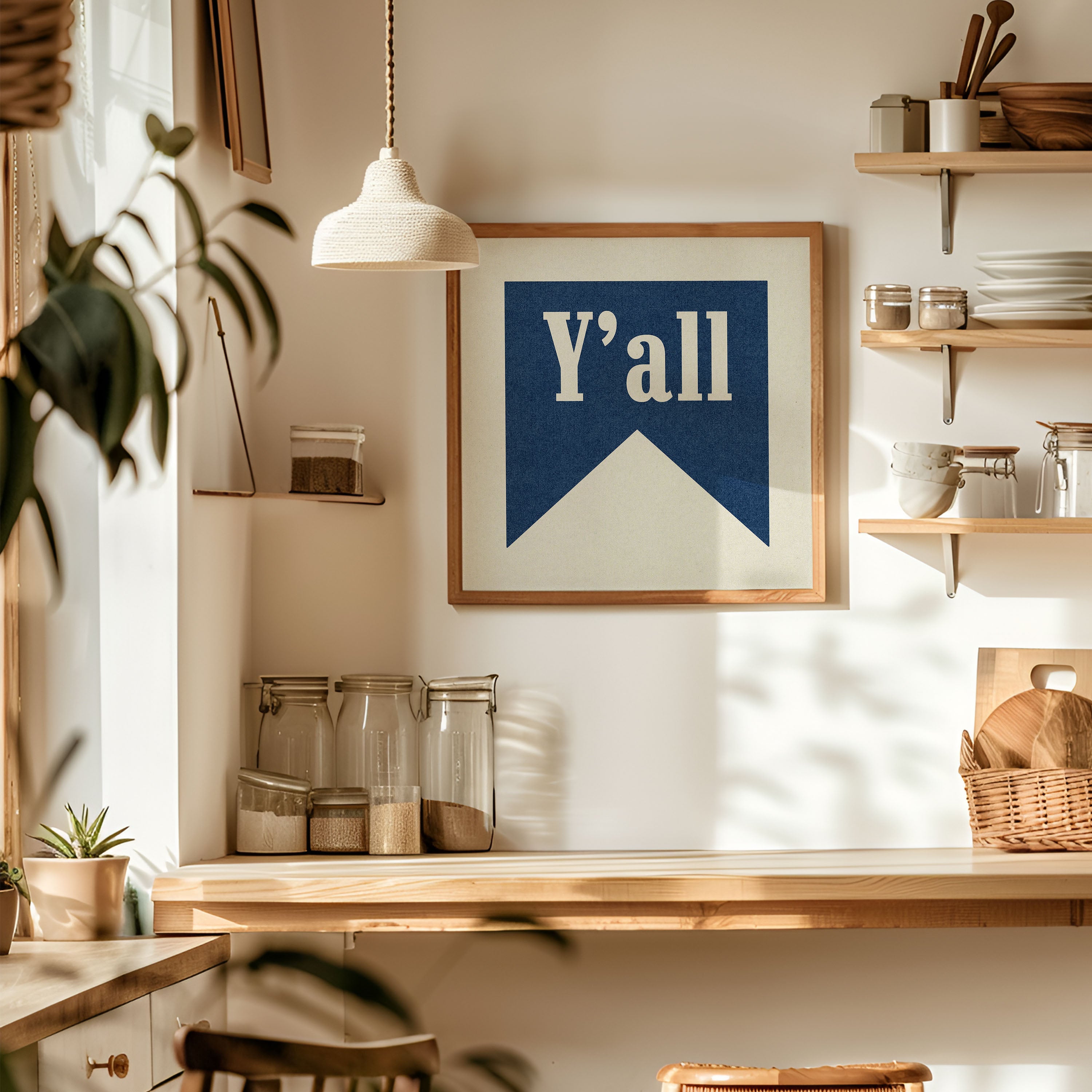 Y'all Navy Banner Tab Typography Square Art Print - Tejas Country Club