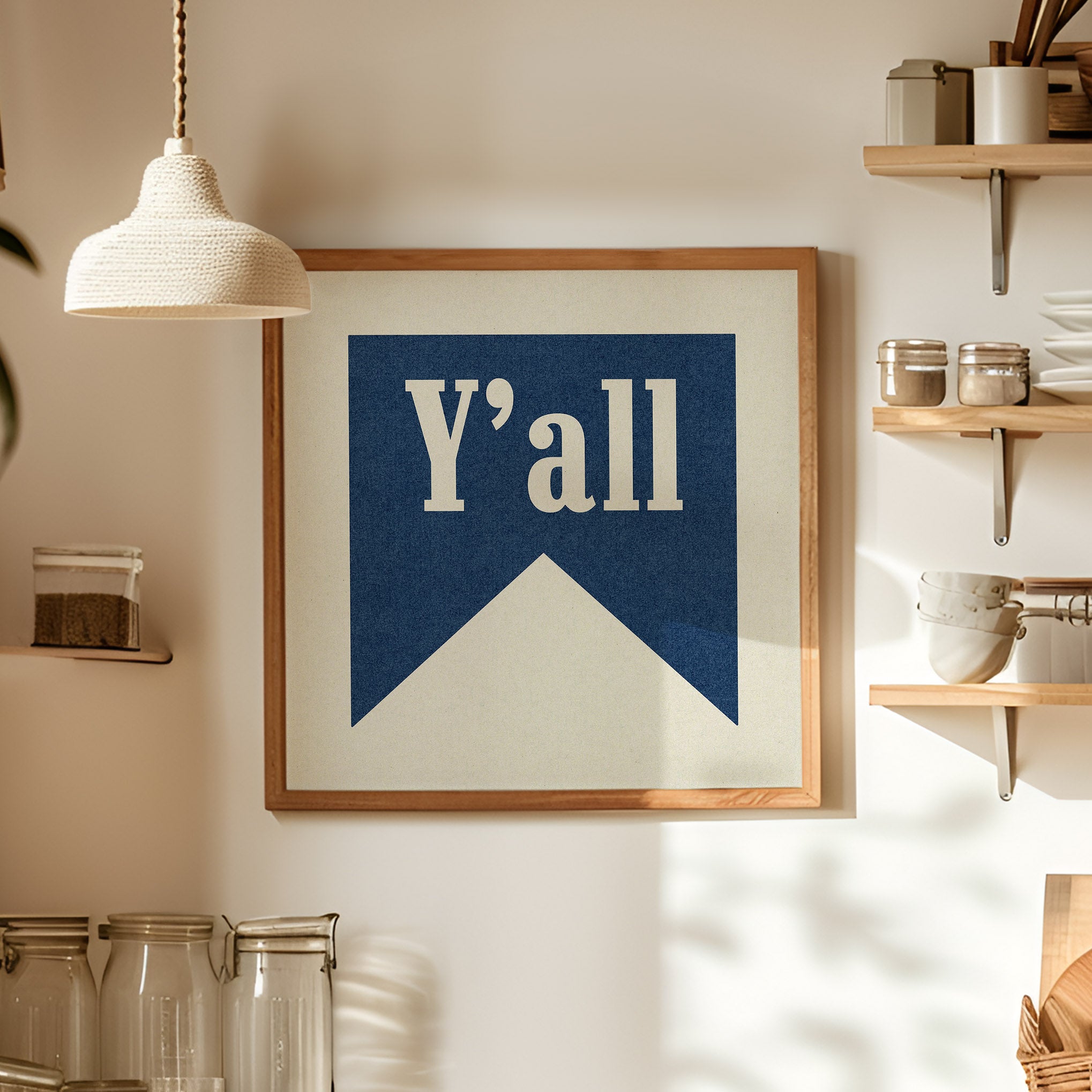 Y'all Navy Banner Tab Typography Square Art Print - Tejas Country Club