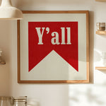 Y'all Banner Tab Typography Square Art Print - Tejas Country Club