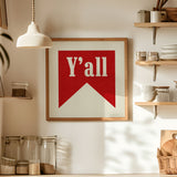 Y'all Banner Tab Typography Square Art Print - Tejas Country Club