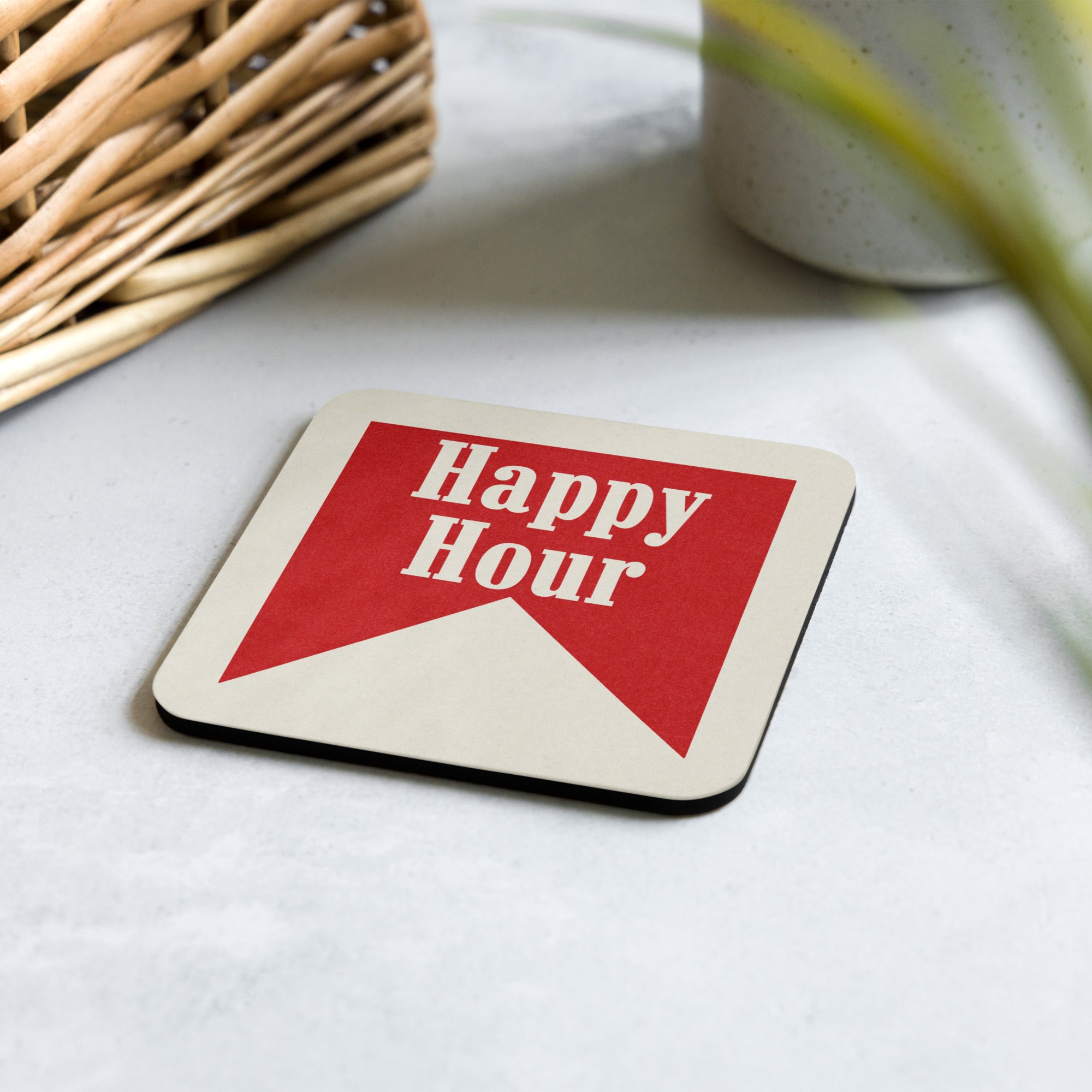 Happy Hour Drink Coaster Cork Back Square Coaster - Tejas Country Club