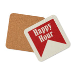 Happy Hour Drink Coaster Cork Back Square Coaster - Tejas Country Club