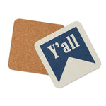 Y'all Typography Drink Coaster Cork Back Square Coaster - Tejas Country Club