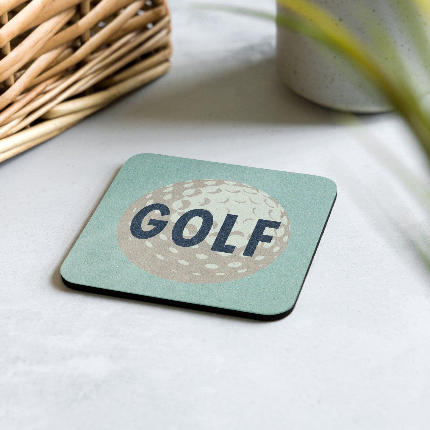 Golf Drink Coaster Cork Back Square Coaster Dusty Blue