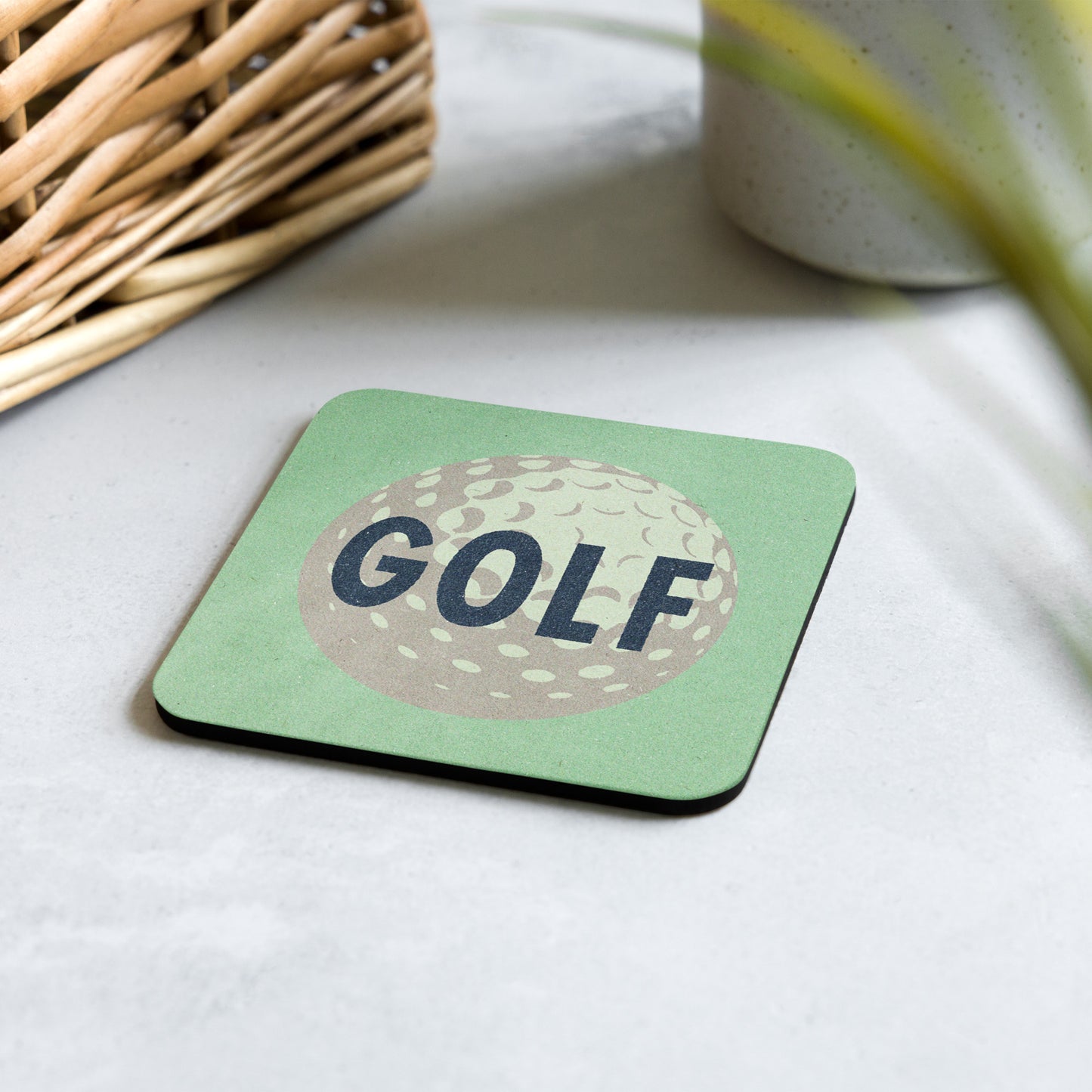 Golf Ball Drink Coaster Cork Back Square Coaster Mint Green