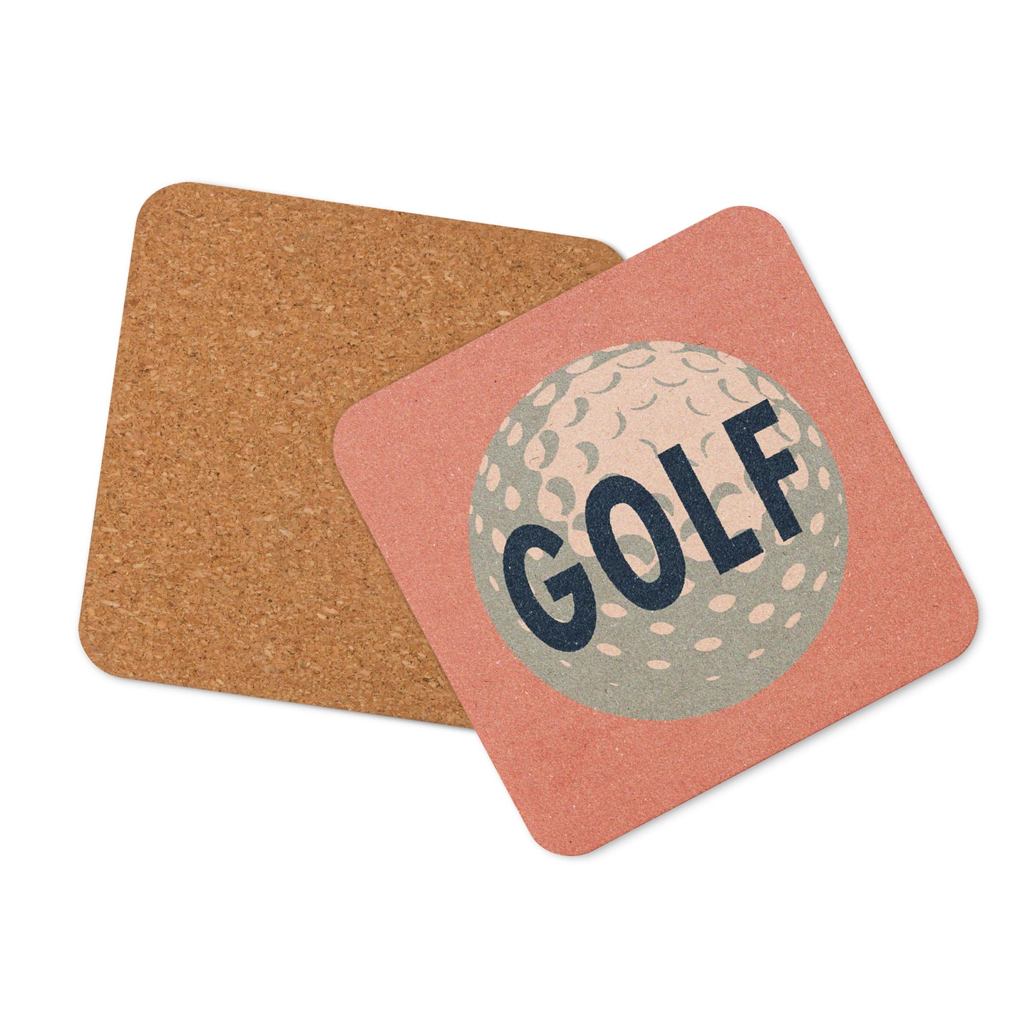 Golf Ball Drink Coaster Cork Back Square Coaster Salmon Pink