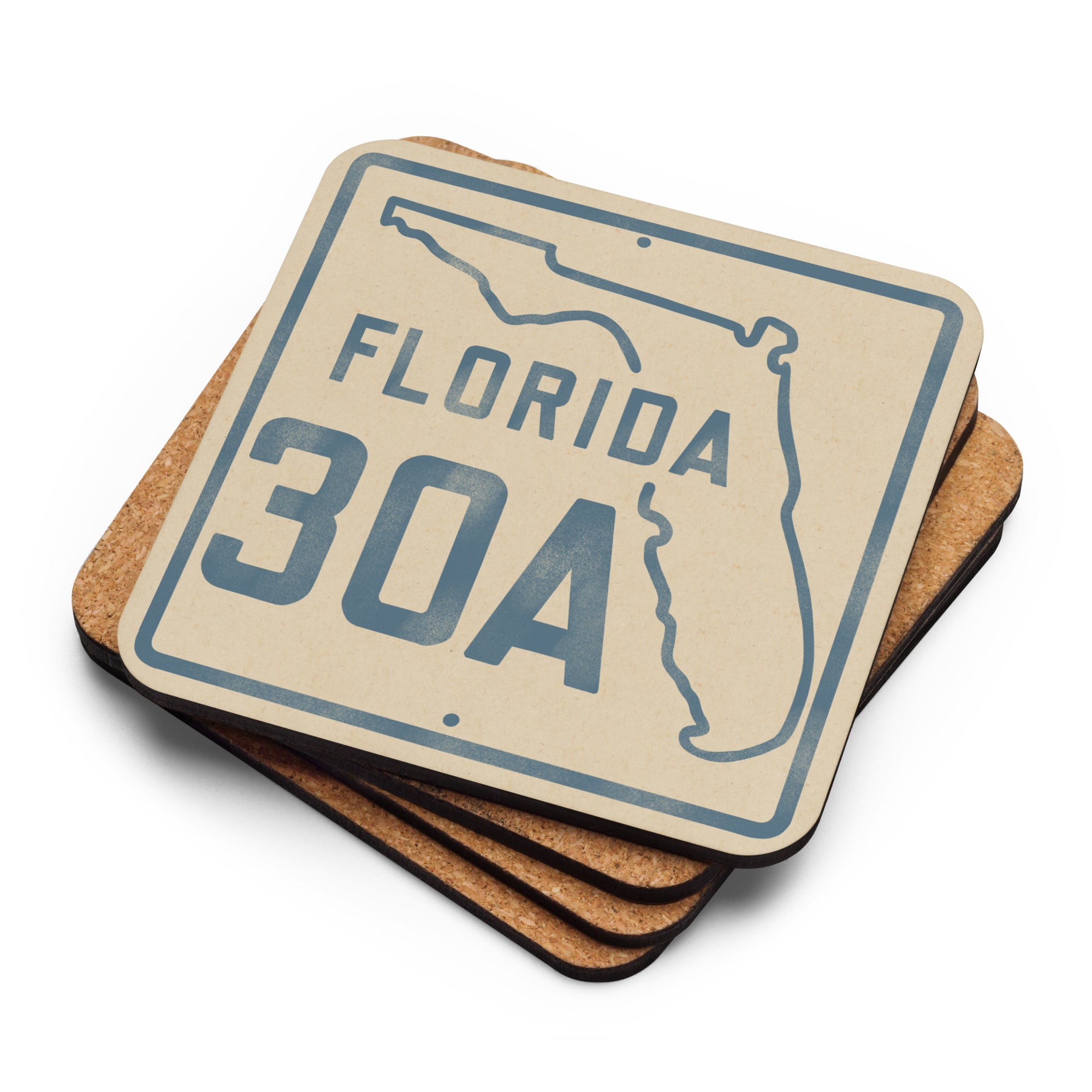 Florida Beach Road Sign Cork Backed Drink Coaster - Tejas Country Club