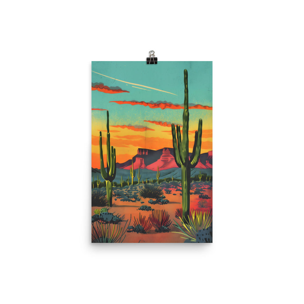 Vintage Postcard Colorful Landscape Desert Art Print