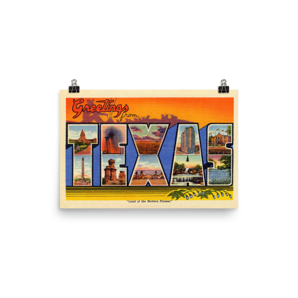 Greetings From Texas Vintage Postcard Print Orange