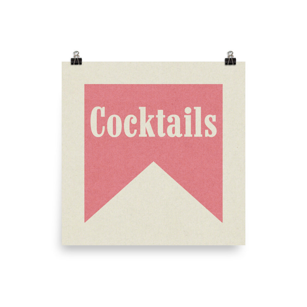 Cocktails Pink Banner Tab Typography Square Art Print