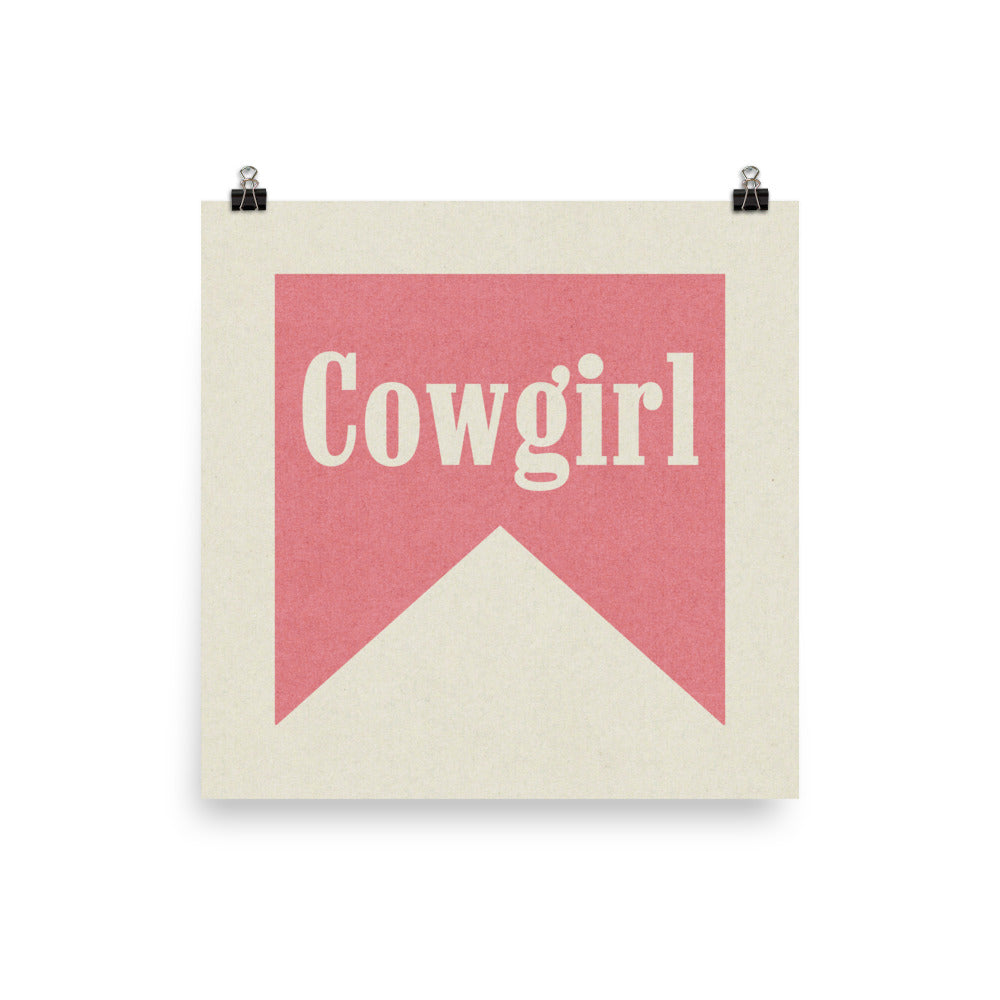 Cowgirl Pink Banner Tab Typography Square Art Print