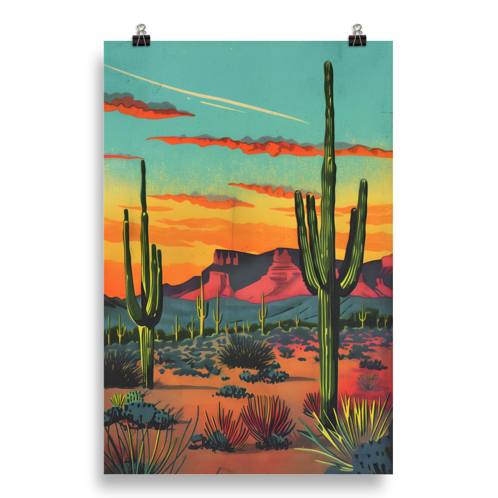 Vintage Postcard Colorful Landscape Desert Art Print