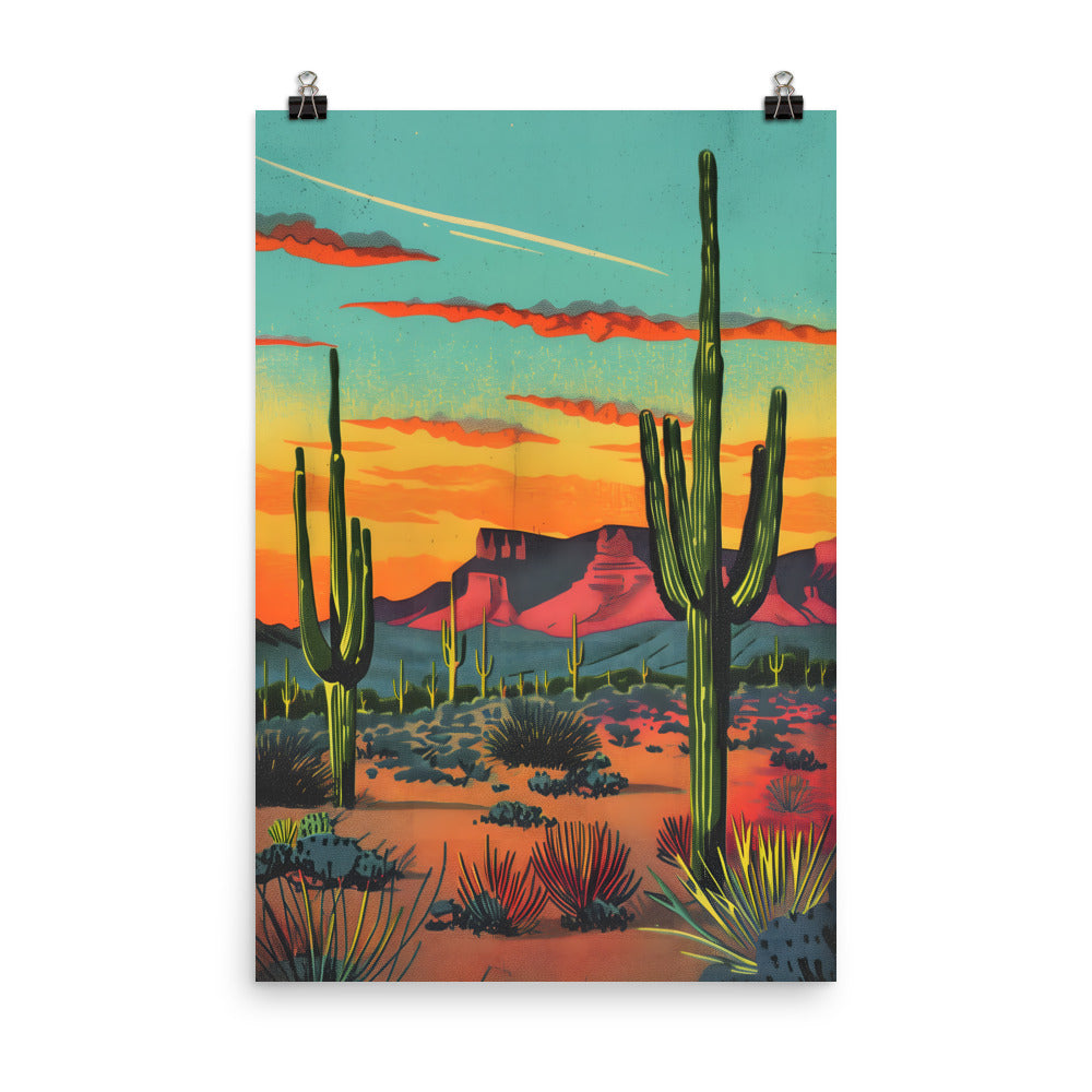 Vintage Postcard Colorful Landscape Desert Art Print